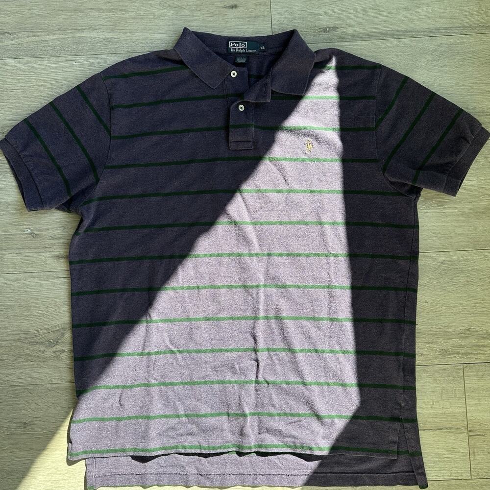 Polo Ralph Lauren Purple Striped Green Polo Shirt Collared Men XL